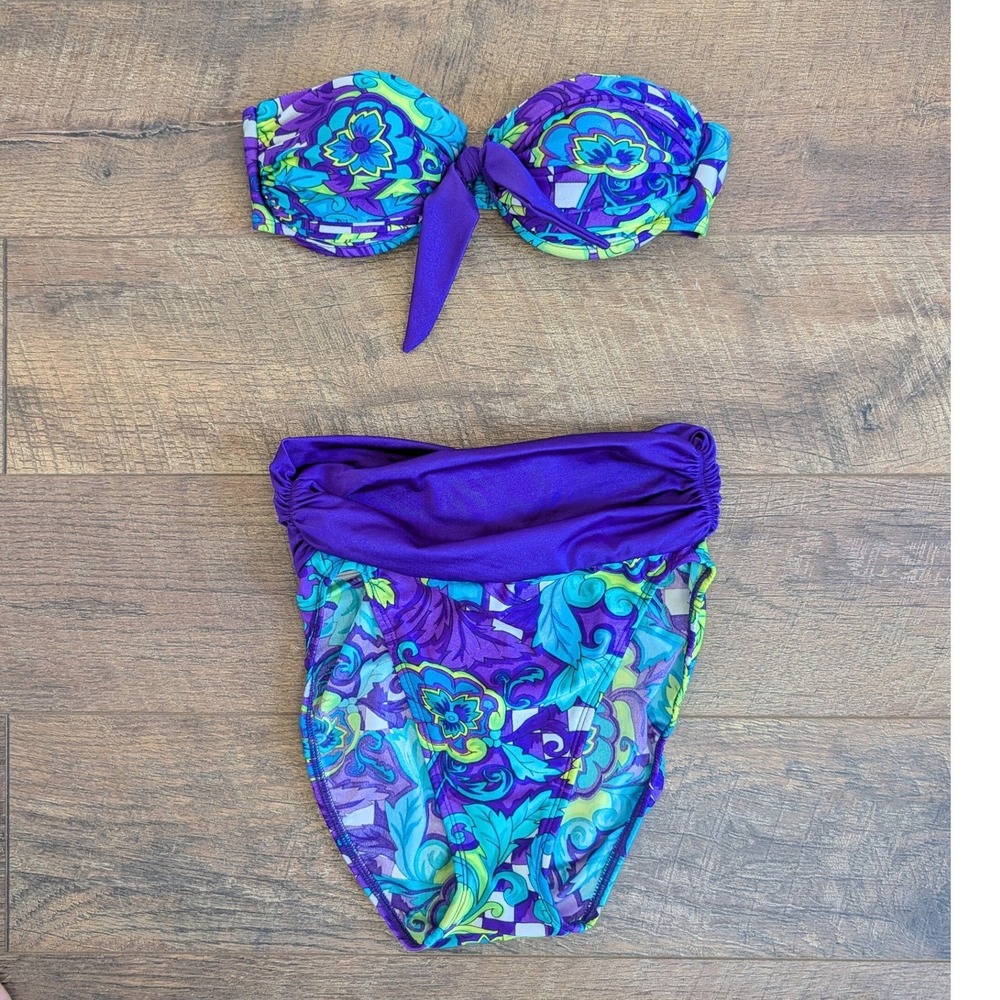 Vintage 90s La Blanca Bikini Set Psychedelic High Waist Bandeau Swimsuit